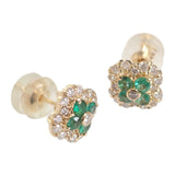 【中古】 デザインジュエリー フラワー ピアス K18イエローゴールド グリーン エメラルド ダイヤモンド レディース【Aランク】