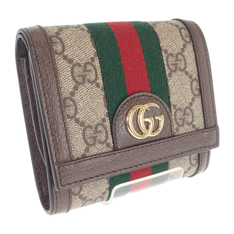 グッチ GUCCI オフィディア GG ウォレット 598662_96IWG_8745 二つ折り財布 レザー GGスプリーム ブラウン レディース【中古】【SAランク】