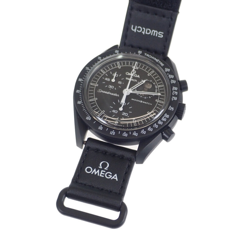 Swatch Swatch Omega OMEGA Speedmaster Mission to the Moonphase SO33B700 腕錶 陶瓷 尼龍 黑色 石英 黑色錶盤 男款【二手】【S級】