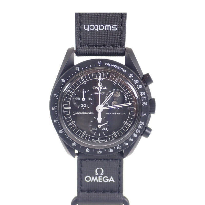 Swatch Swatch Omega OMEGA Speedmaster Mission to the Moonphase SO33B700 腕錶 陶瓷 尼龍 黑色 石英 黑色錶盤 男款【二手】【S級】