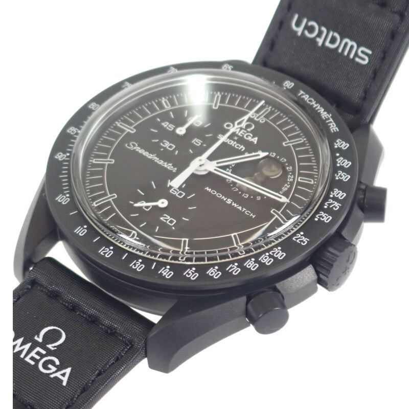 Swatch Swatch Omega OMEGA Speedmaster Mission to the Moonphase SO33B700 腕錶 陶瓷 尼龍 黑色 石英 黑色錶盤 男款【二手】【S級】