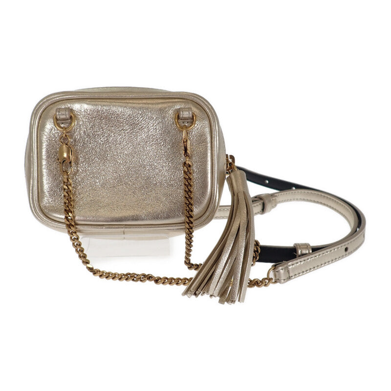 SAINT LAURENT 聖羅蘭 BABY LOUP 鍊帶肩背包 手拿包 657495 肩背包 皮革 金色 女款【中古】【A級品】