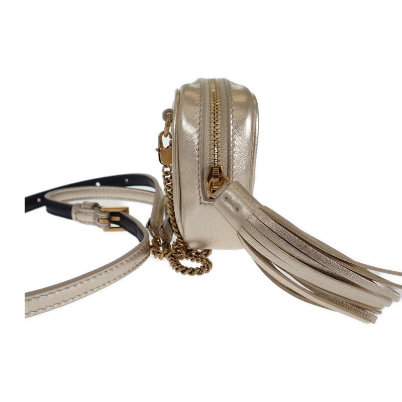 SAINT LAURENT 聖羅蘭 BABY LOUP 鍊帶肩背包 手拿包 657495 肩背包 皮革 金色 女款【中古】【A級品】