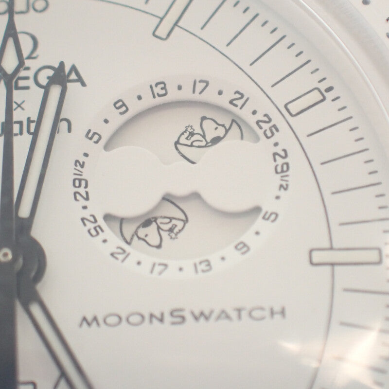 斯沃琪 Swatch 歐米茄 OMEGA Mission to the Moonphase 史努比 SO33W700 腕錶 陶瓷 尼龍 白色 石英 白色錶盤 男士【中古】【A級品】