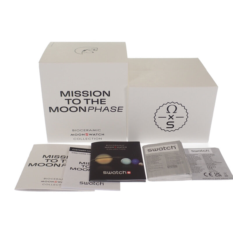 斯沃琪 Swatch 歐米茄 OMEGA Mission to the Moonphase 史努比 SO33W700 腕錶 陶瓷 尼龍 白色 石英 白色錶盤 男士【中古】【A級品】