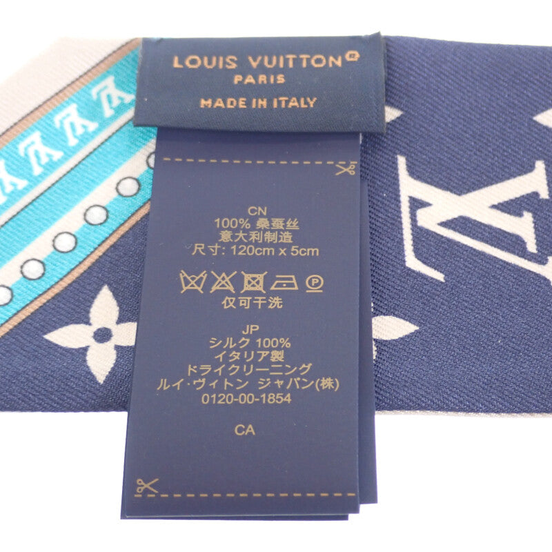 路易威登 LOUIS VUITTON 束髮帶 BB Ultimate M77778 絲巾 米色 藍海軍藍 女款【中古】【AB級】