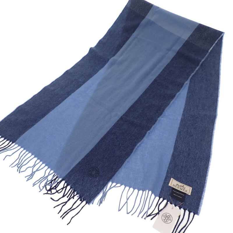 エルメス HERMES Hサマーブロック マフラー カシミヤ ブルー メンズ【中古】【Aランク】
