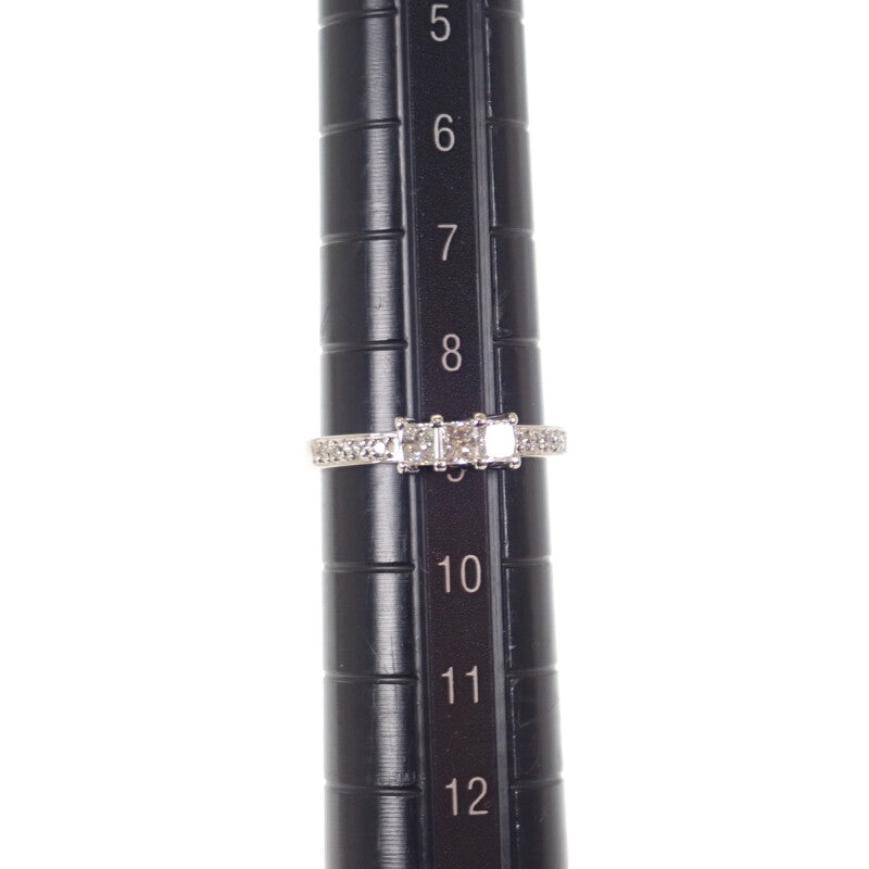デザインジュエリー 3連 スクエアカット 9号 リング K18ホワイトゴールド ダイヤモンド レディース【中古】【Aランク】