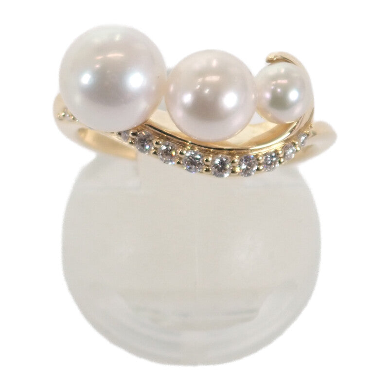 STAR JEWELRY 星珠寶 三連珍珠 13號 戒指 K18黃金 珍珠 鑽石 女士【中古品】【A級】