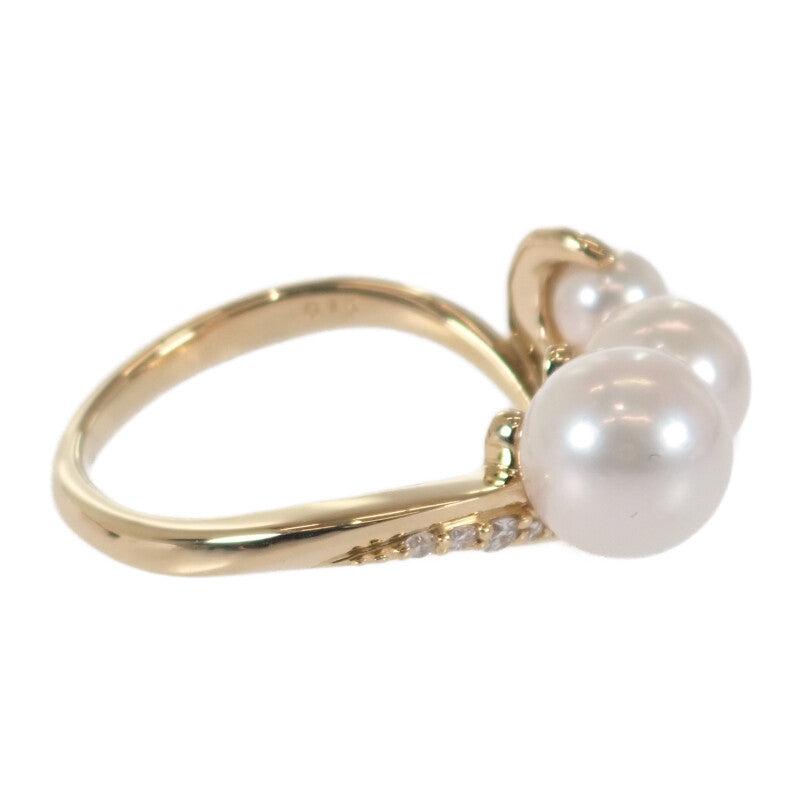 STAR JEWELRY 星珠寶 三連珍珠 13號 戒指 K18黃金 珍珠 鑽石 女士【中古品】【A級】