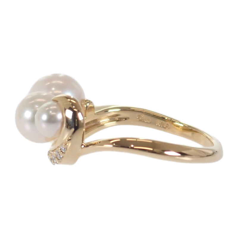 STAR JEWELRY 星珠寶 三連珍珠 13號 戒指 K18黃金 珍珠 鑽石 女士【中古品】【A級】