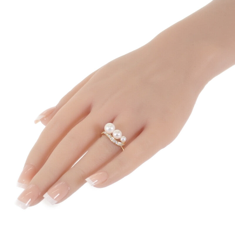 STAR JEWELRY 星珠寶 三連珍珠 13號 戒指 K18黃金 珍珠 鑽石 女士【中古品】【A級】