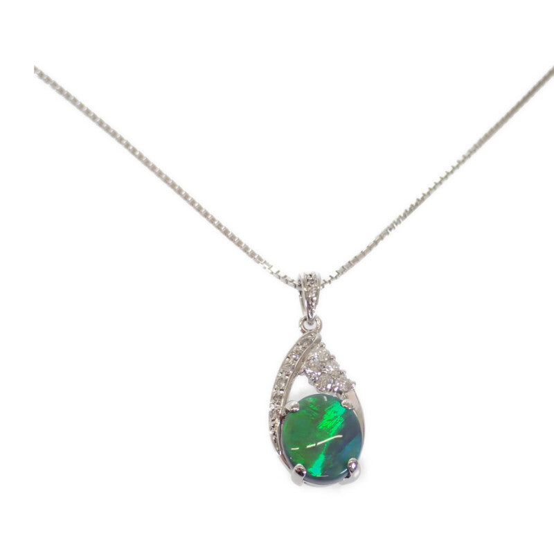 【中古】 デザイン ジュエリー ティアドロップ ネックレス K18ホワイトゴールド ブラックオパール ダイヤモンド レディース【Aランク】