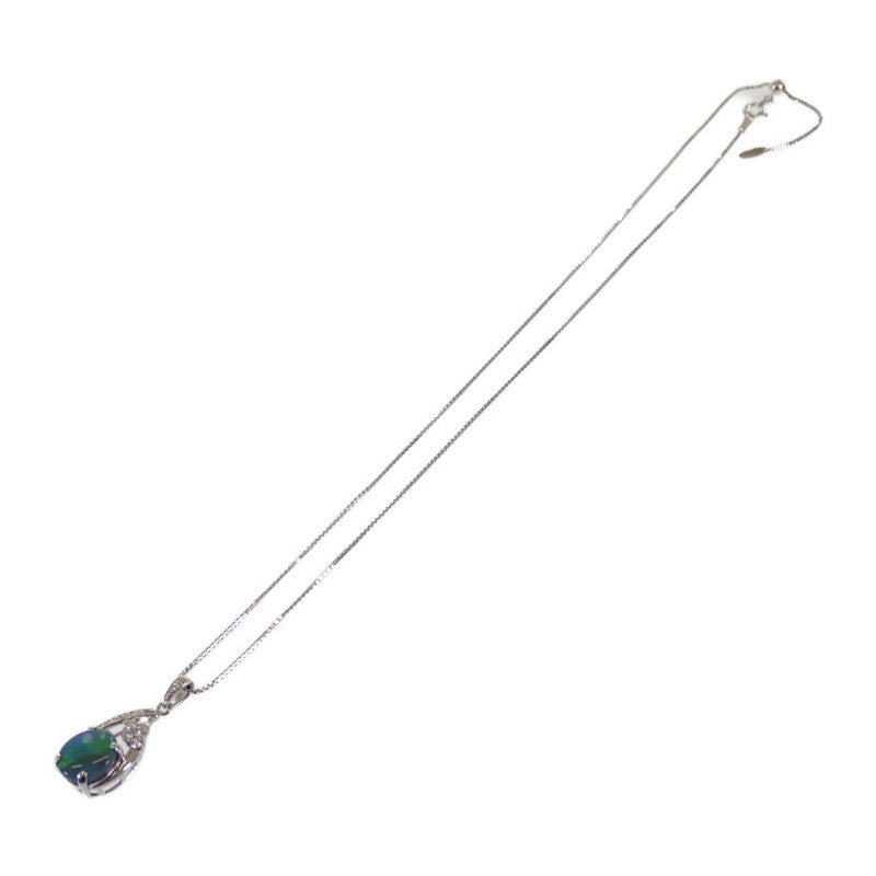 【中古】 デザイン ジュエリー ティアドロップ ネックレス K18ホワイトゴールド ブラックオパール ダイヤモンド レディース【Aランク】