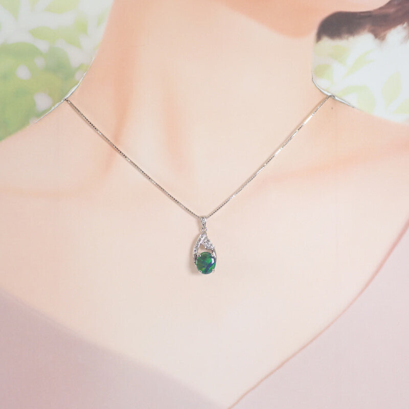 【中古】 デザイン ジュエリー ティアドロップ ネックレス K18ホワイトゴールド ブラックオパール ダイヤモンド レディース【Aランク】