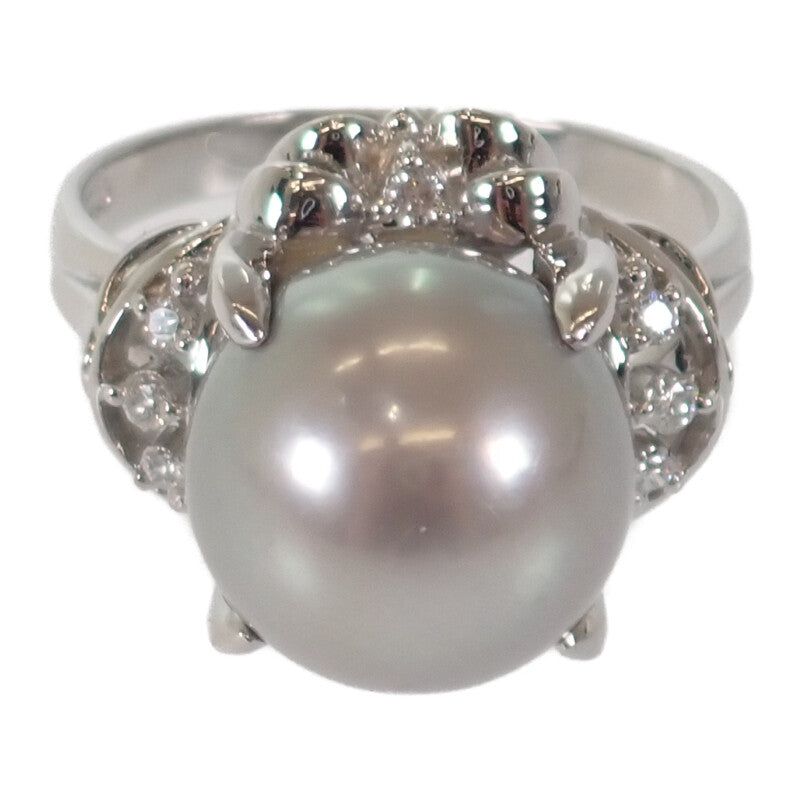 デザインジュエリー グレー真珠 15号 リング Pt900プラチナ パール ダイヤモンド レディース【中古】【Aランク】
