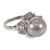 【中古】 デザインジュエリー グレー真珠 リング Pt900プラチナ 15号 パール ダイヤモンド レディース【Aランク】