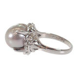 【中古】 デザインジュエリー グレー真珠 リング Pt900プラチナ 15号 パール ダイヤモンド レディース【Aランク】