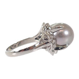 【中古】 デザインジュエリー グレー真珠 リング Pt900プラチナ 15号 パール ダイヤモンド レディース【Aランク】