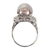 【中古】 デザインジュエリー グレー真珠 リング Pt900プラチナ 15号 パール ダイヤモンド レディース【Aランク】