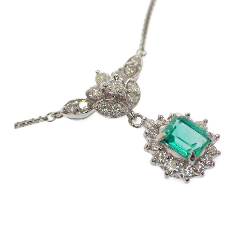 【中古】 デザインジュエリー ペンダント ネックレス Pt850プラチナ エメラルド ダイヤモンド レディース【Aランク】