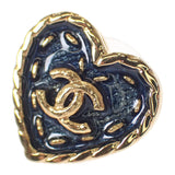 シャネル CHANEL ココマーク ハートピアス I24P刻印 ABC742 ピアス メタル ネイビー ゴールド ゴールド金具 レディース【中古】【Aランク】