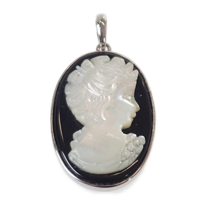 デザインジュエリー カメオ ペンダントトップ K18ホワイトゴールド ブラック ホワイト オニキス 天然シェル レディース【中古】【Aランク】