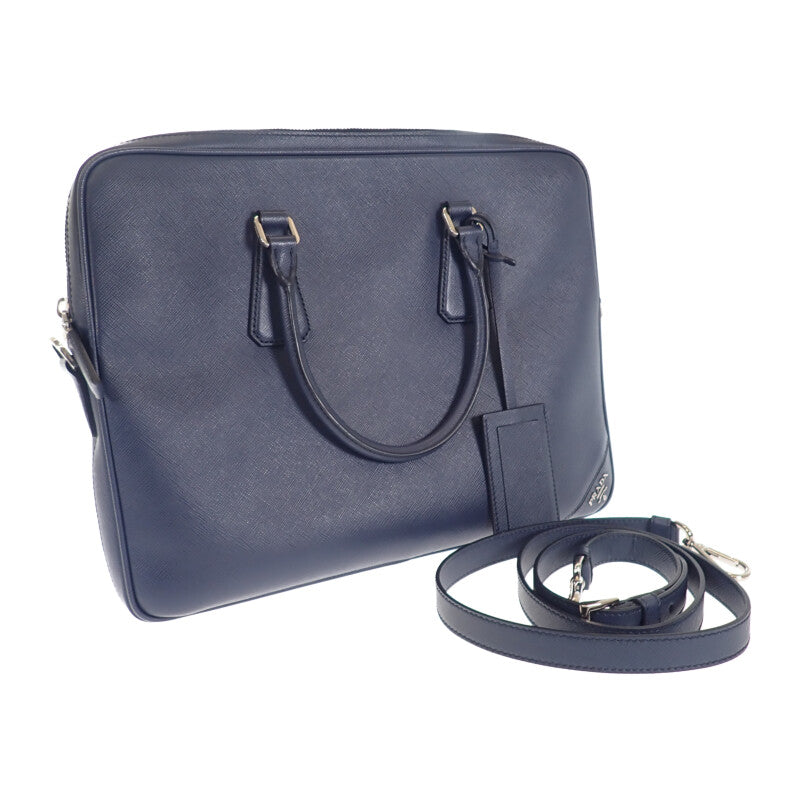 プラダ PRADA ビジネス 2VE3689Z2F0216 ブリーフケース サフィアーノ ネイビー メンズ【中古】【Aランク】