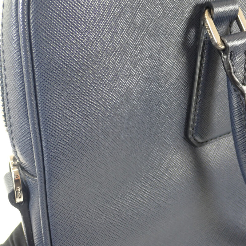 PRADA 普拉達 商務包 2VE3689Z2F0216 公事包 Saffiano 皮革 海軍藍 男款【中古】【A級品】