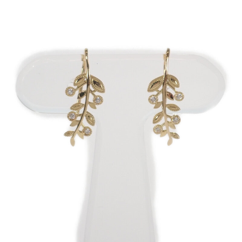 ヨンドシー 4℃ リーフ モチーフ ピアス K18イエローゴールド ダイヤモンド レディース【中古】【Aランク】