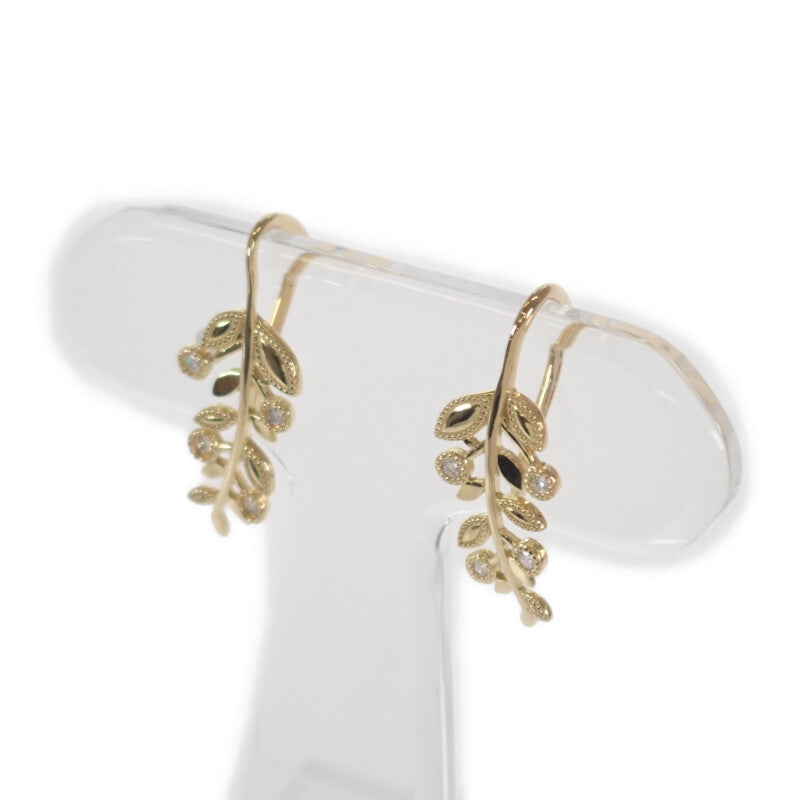 ヨンドシー 4℃ リーフ モチーフ ピアス K18イエローゴールド ダイヤモンド レディース【中古】【Aランク】