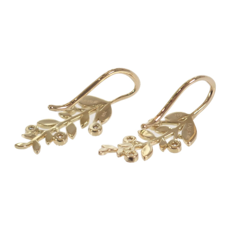 ヨンドシー 4℃ リーフ モチーフ ピアス K18イエローゴールド ダイヤモンド レディース【中古】【Aランク】