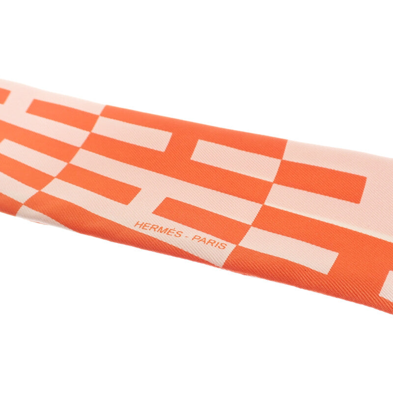 エルメス HERMES ツイリー スカーフ シルク オレンジ ホワイト レディース【中古】【Aランク】