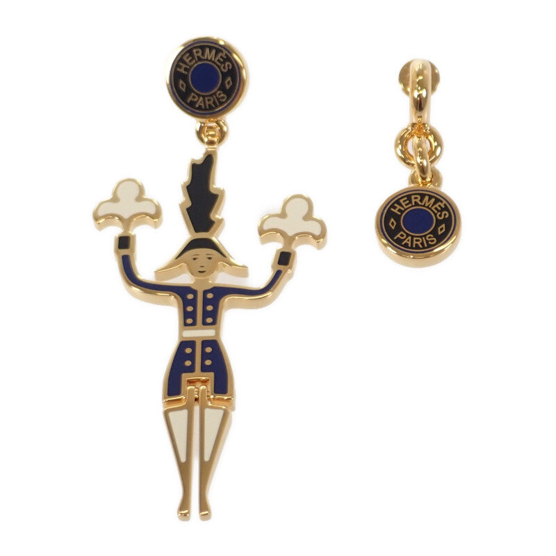 エルメス HERMES グランド・パラード 花火師 ピアス メタル ネイビー ブラック ゴールド レディース【中古】【Aランク】