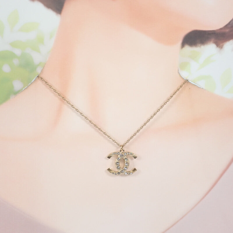 香奈兒 CHANEL COCO Mark A99269 項鍊 金屬 水晶 金色 女款 男款【中古】【A級品】