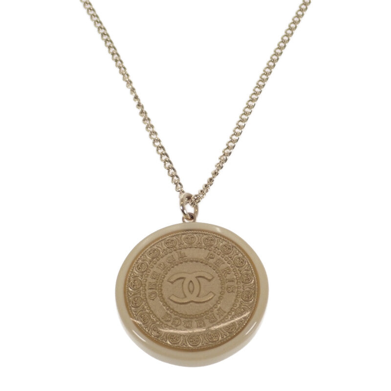 香奈兒 CHANEL CC硬幣吊墜 項鍊 金色 米色 女士【中古】【AB級】