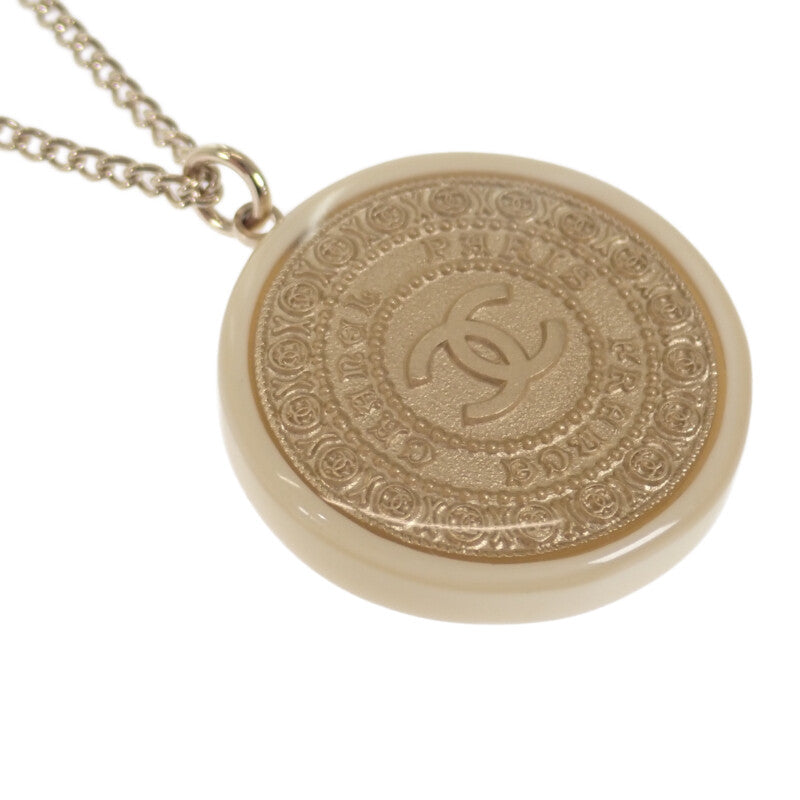 香奈兒 CHANEL CC硬幣吊墜 項鍊 金色 米色 女士【中古】【AB級】
