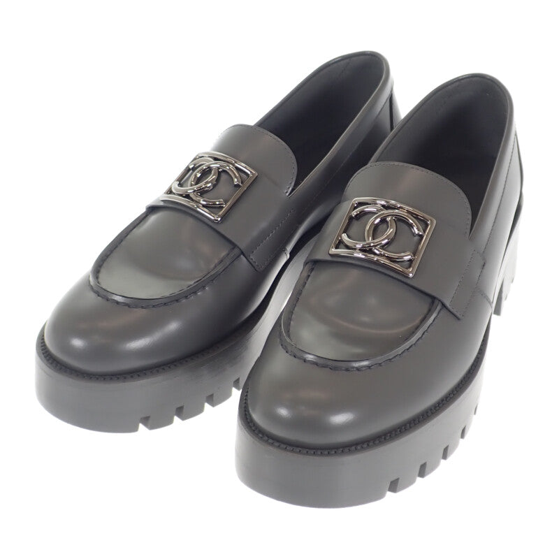 シャネル CHANEL ココマーク G45156 ローファー レザー グレー 37C 
