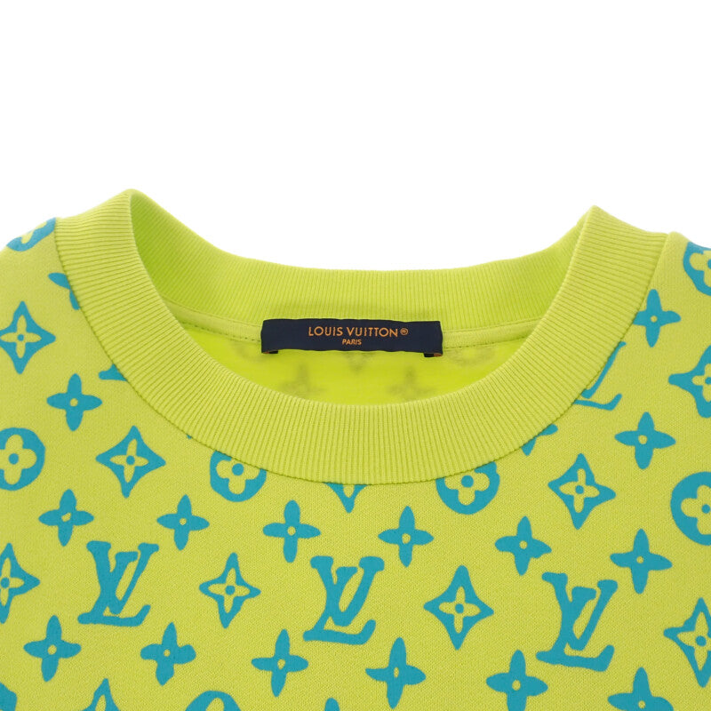 路易威登 LOUIS VUITTON Monogram 印花圓領運動衫 M 棉 萊姆綠×淺藍色 男士 女士【中古】【A級品】