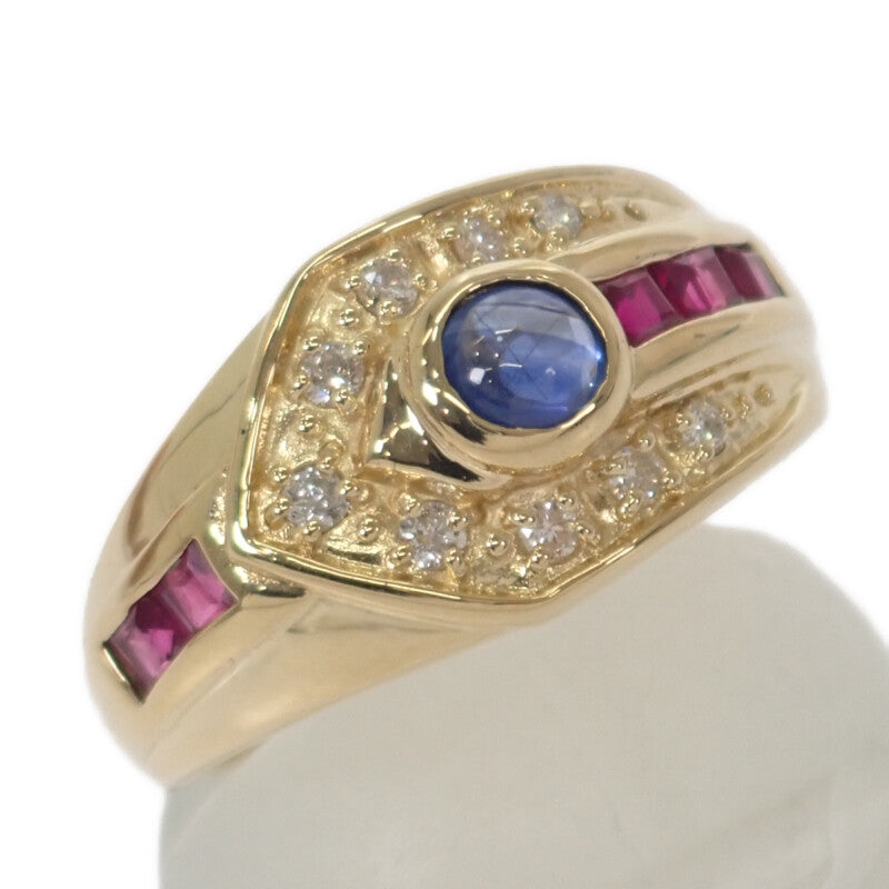 デザイン ジュエリー 11号 リング K18イエローゴールド サファイア ルビー ダイヤモンド レディース【中古】【Aランク】