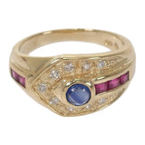 デザイン ジュエリー 11号 リング K18イエローゴールド サファイア ルビー ダイヤモンド レディース【中古】【Aランク】