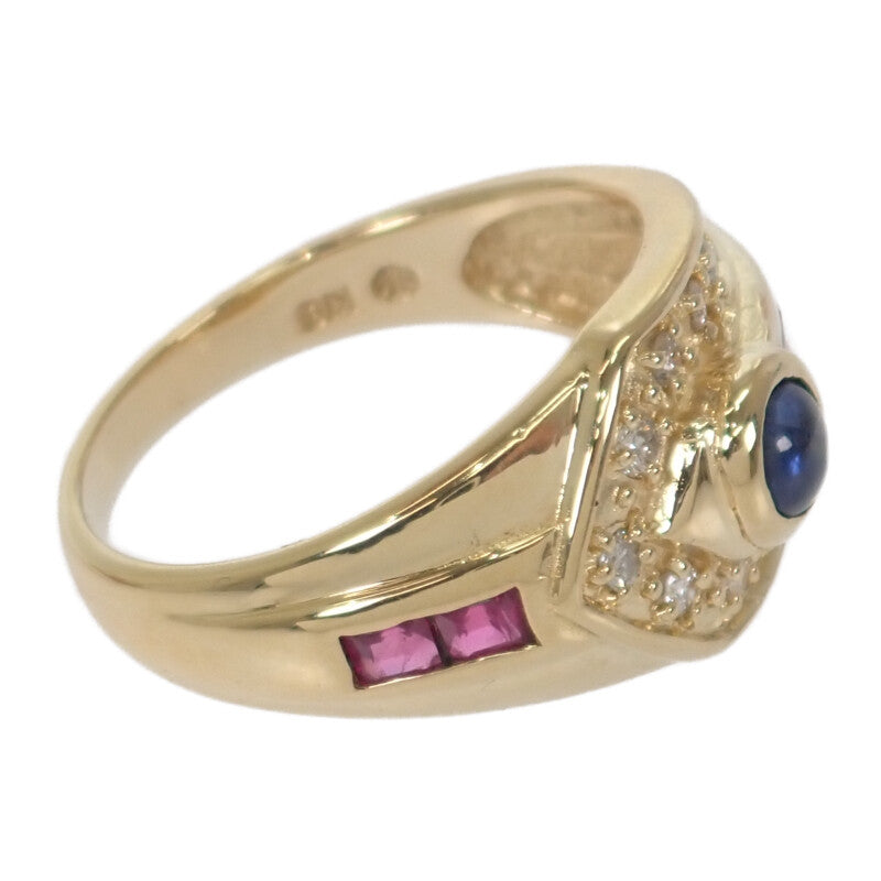 デザイン ジュエリー 11号 リング K18イエローゴールド サファイア ルビー ダイヤモンド レディース【中古】【Aランク】