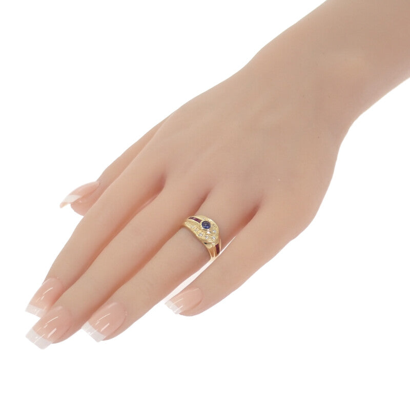 デザイン ジュエリー 11号 リング K18イエローゴールド サファイア ルビー ダイヤモンド レディース【中古】【Aランク】