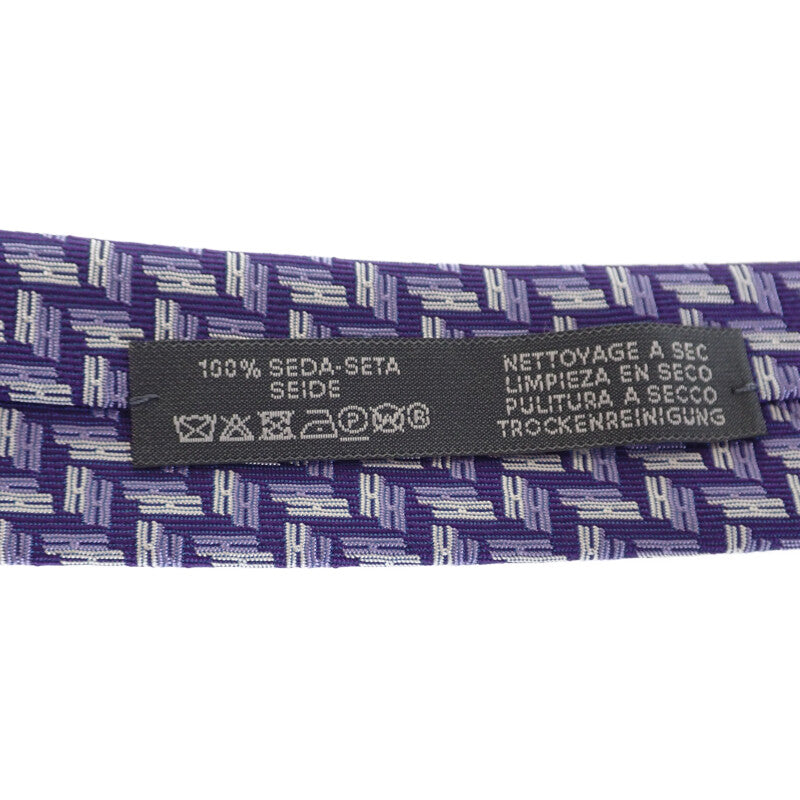 エルメス HERMES シルクツイルタイ ドゥブルH H658838T04 ネクタイ シルク パープル ホワイト メンズ【中古】【SAランク】