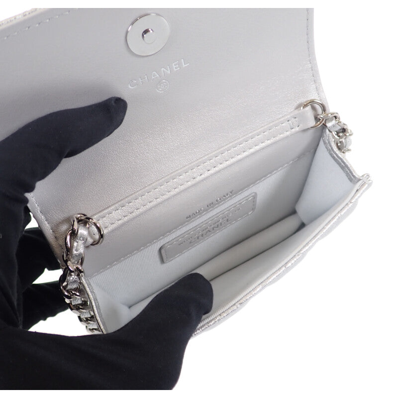 シャネル CHANEL スター チェーンベルトバッグ ミニ 2WAYバッグ ショルダーバッグ ラムスキン シルバー シルバー金具 レディース【中古】【Aランク】