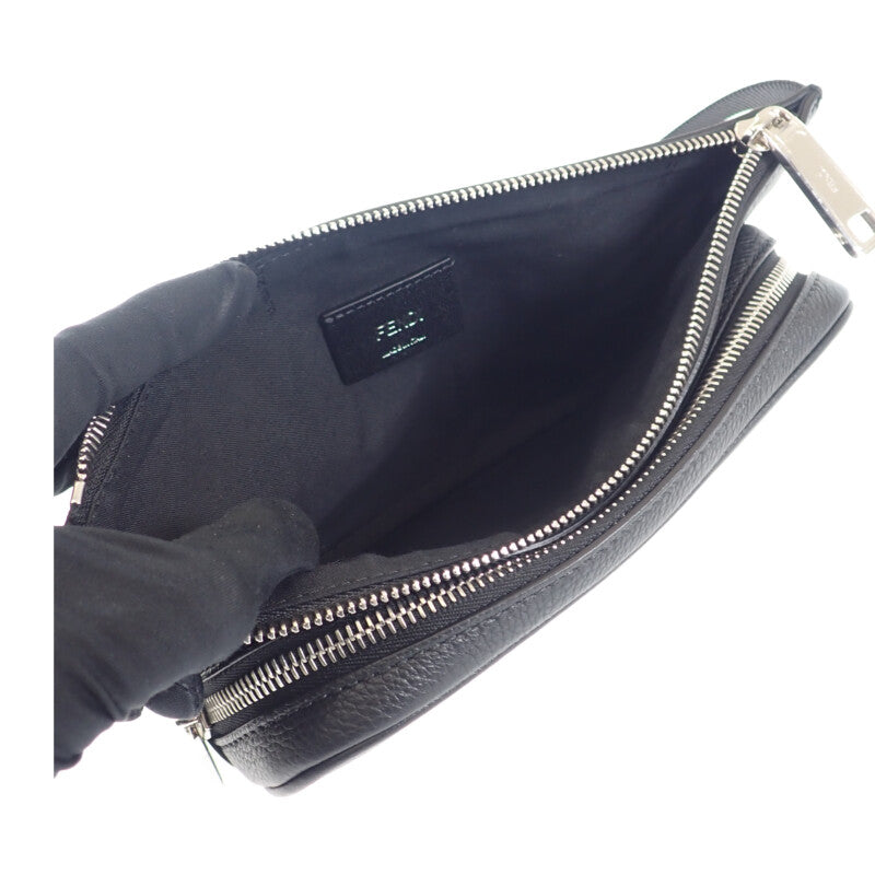 芬迪 FENDI 皮革腰包 7VA605-0AMAC 斜背包 皮革 黑色 銀色金屬件 男士 女士【中古】【A級品】