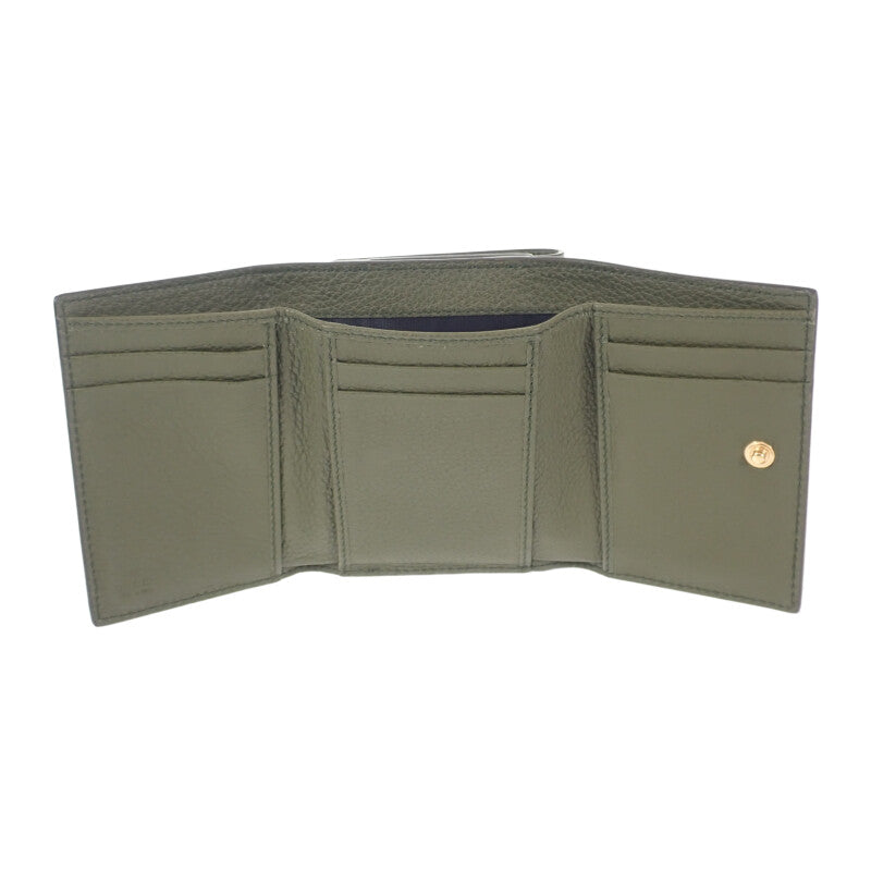 グッチ GUCCI ロゴ コンパクトウォレット ミニ 7316940E8IG3352 三つ折り財布 カーフ カーキ メンズ【中古】【Aランク】