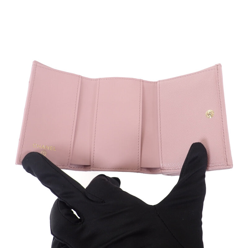 シャネル CHANEL スモールフラップウォレット AP4084 三つ折り財布 キャビアスキン ピンク ゴールド金具 レディース【中古】【Aランク】