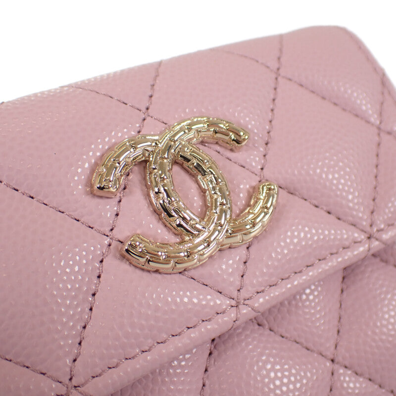 シャネル CHANEL スモールフラップウォレット AP4084 三つ折り財布 キャビアスキン ピンク ゴールド金具 レディース【中古】【Aランク】