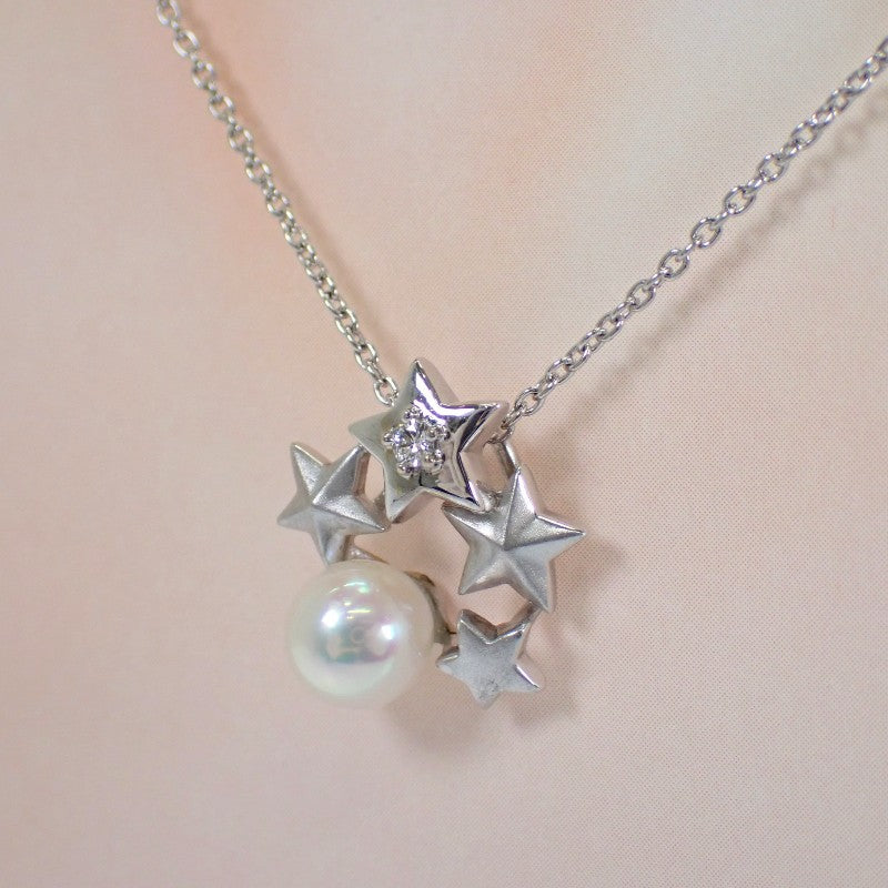 タサキ TASAKI パールペンダント ネックレス K18ホワイトゴールド アコヤ真珠 ダイヤモンド レディース【中古】【Aランク】